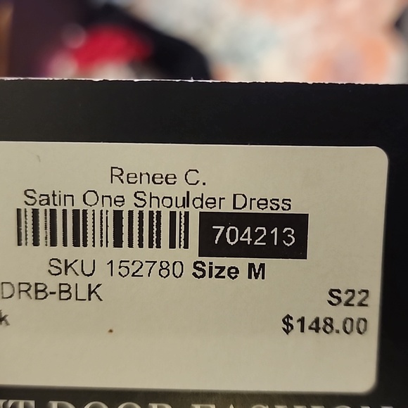 NWT Renee C Black Satin One Shoulder Dress Size Medium - Picture 7 of 7